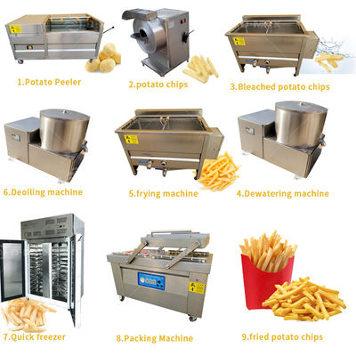 Linha de produção automática de batatas fritas de aço inoxidável 304 para uso comercial