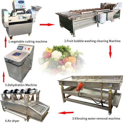 Linha de processamento de vegetais de alta velocidade com potência de 3,75 kW e tecnologia de limpeza de bolhas
